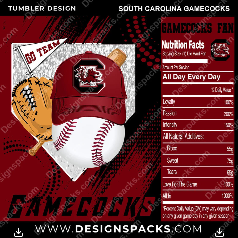College Sport Team Fan BaseBall South Carolina Gamecocks NCAA College Sport Tumbler Digital Wrap Design Download