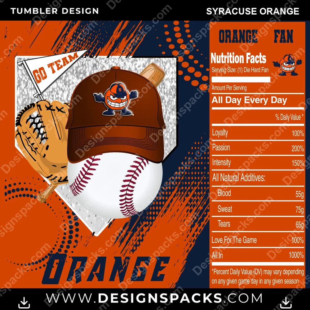 College Sport Team Fan BaseBall Syracuse Orange NCAA College Sport Tumbler Digital Wrap Design Download