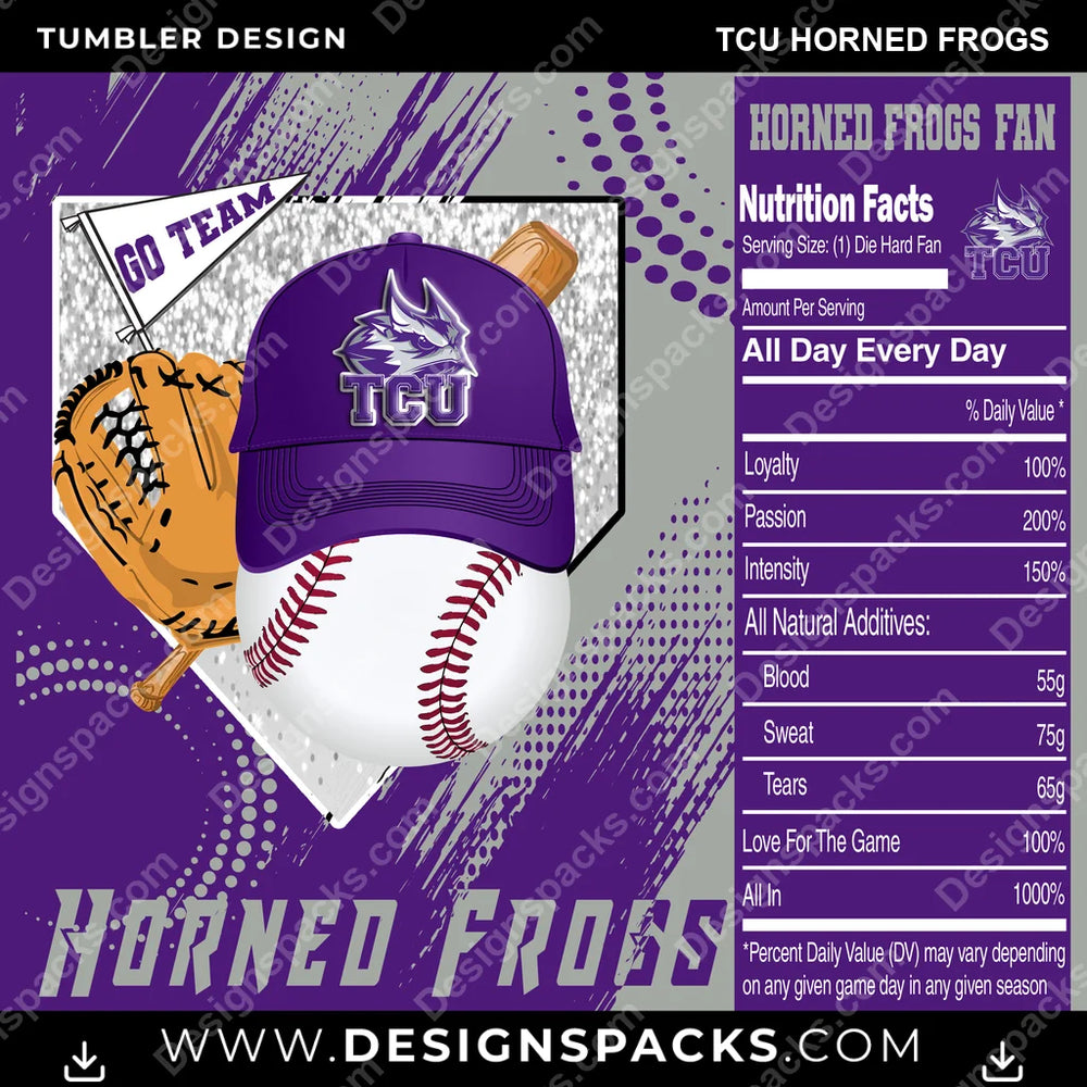 College Sport Team Fan BaseBall TCU Horned Frogs NCAA College Sport Tumbler Digital Wrap Design Download