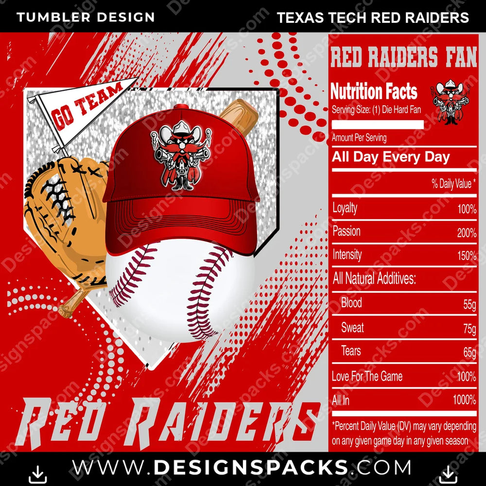 College Sport Team Fan BaseBall Texas Tech Red Raiders NCAA College Sport Tumbler Digital Wrap Design Download