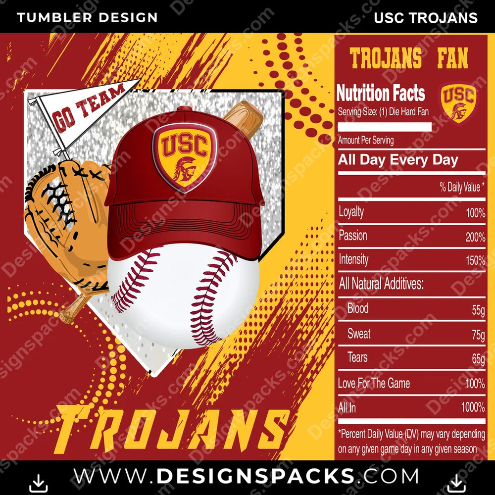 College Sport Team Fan BaseBall USC Trojans NCAA College Sport Tumbler Digital Wrap Design Download