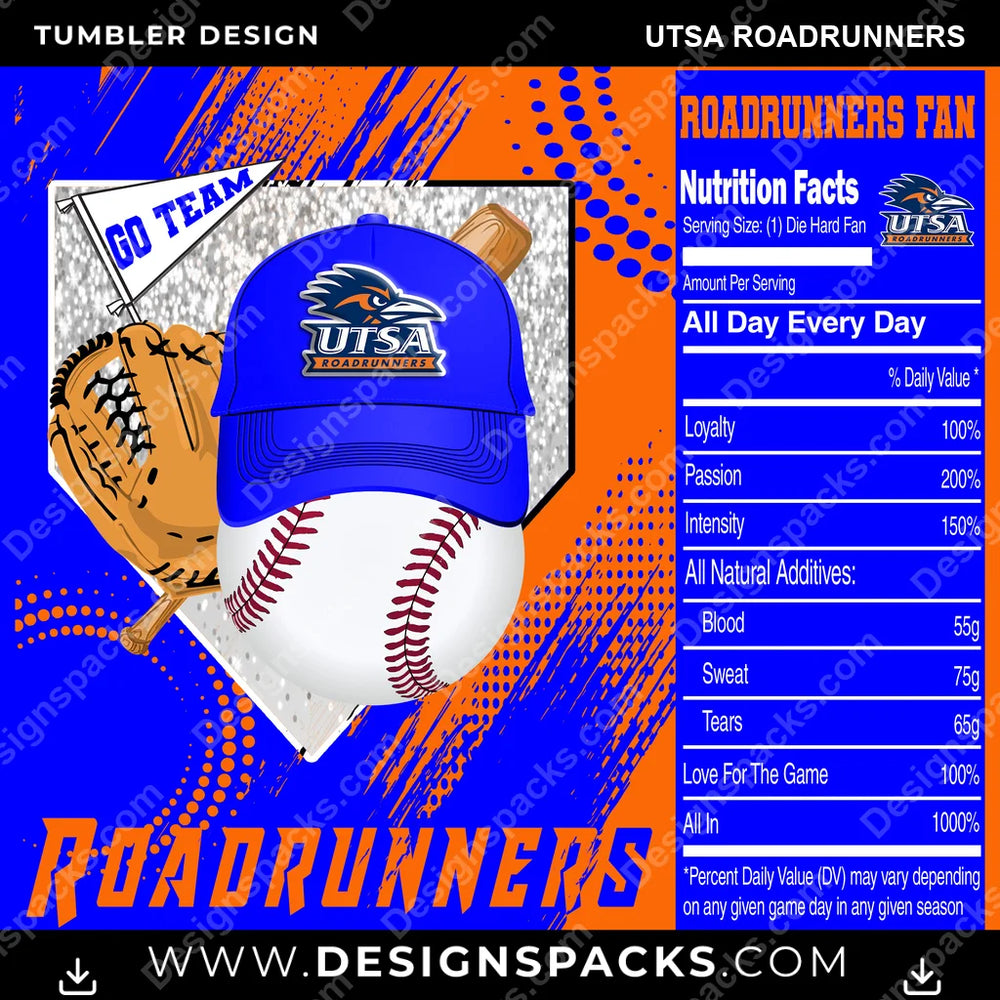College Sport Team Fan BaseBall UTSA Roadrunners NCAA College Sport Tumbler Digital Wrap Design Download