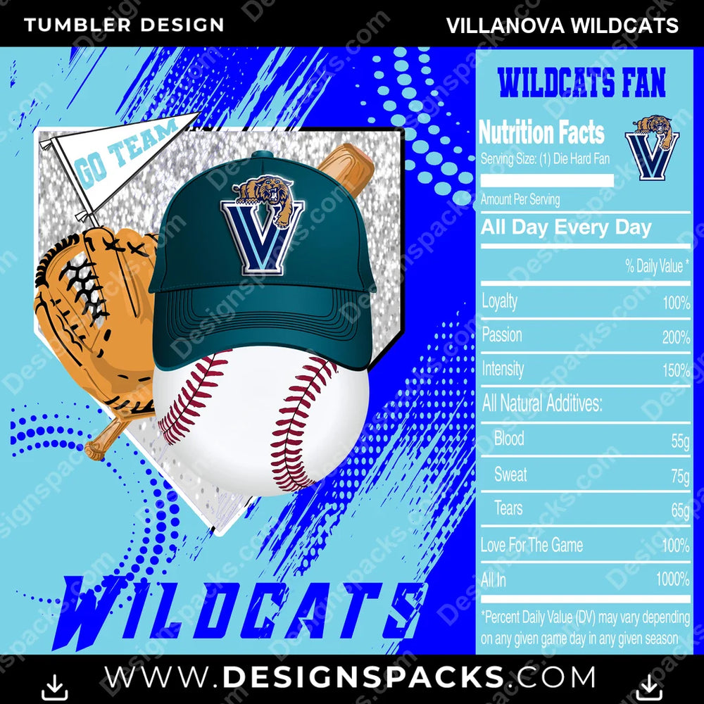 College Sport Team Fan BaseBall Villanova Wildcats NCAA College Sport Tumbler Digital Wrap Design Download