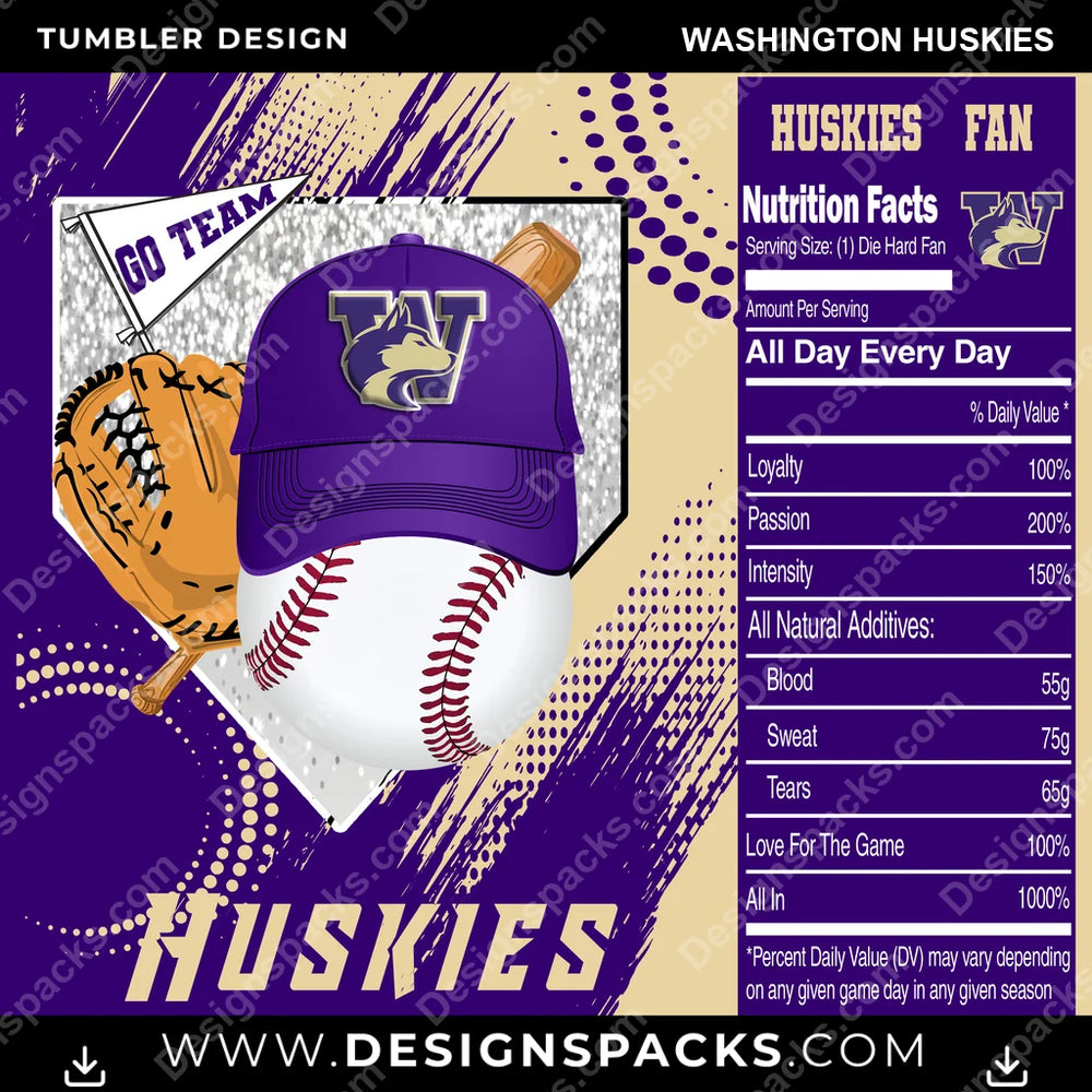College Sport Team Fan BaseBall Washington Huskies NCAA College Sport Tumbler Digital Wrap Design Download