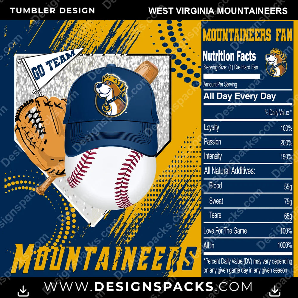 College Sport Team Fan BaseBall West Virginia Mountaineers NCAA College Sport Tumbler Digital Wrap Design Download
