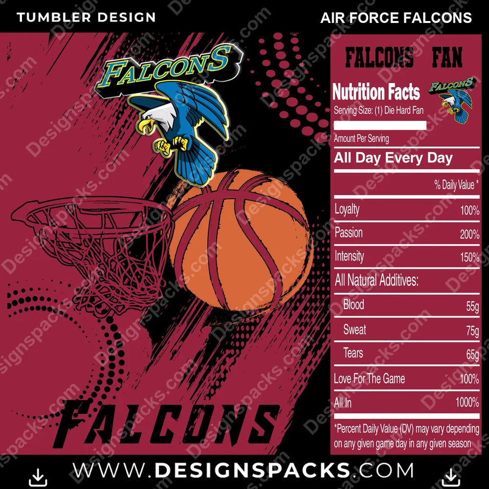 College Sport Team Fan Basketball Air Force Falcons NCAA College Sport Tumbler Digital Wrap Design Download