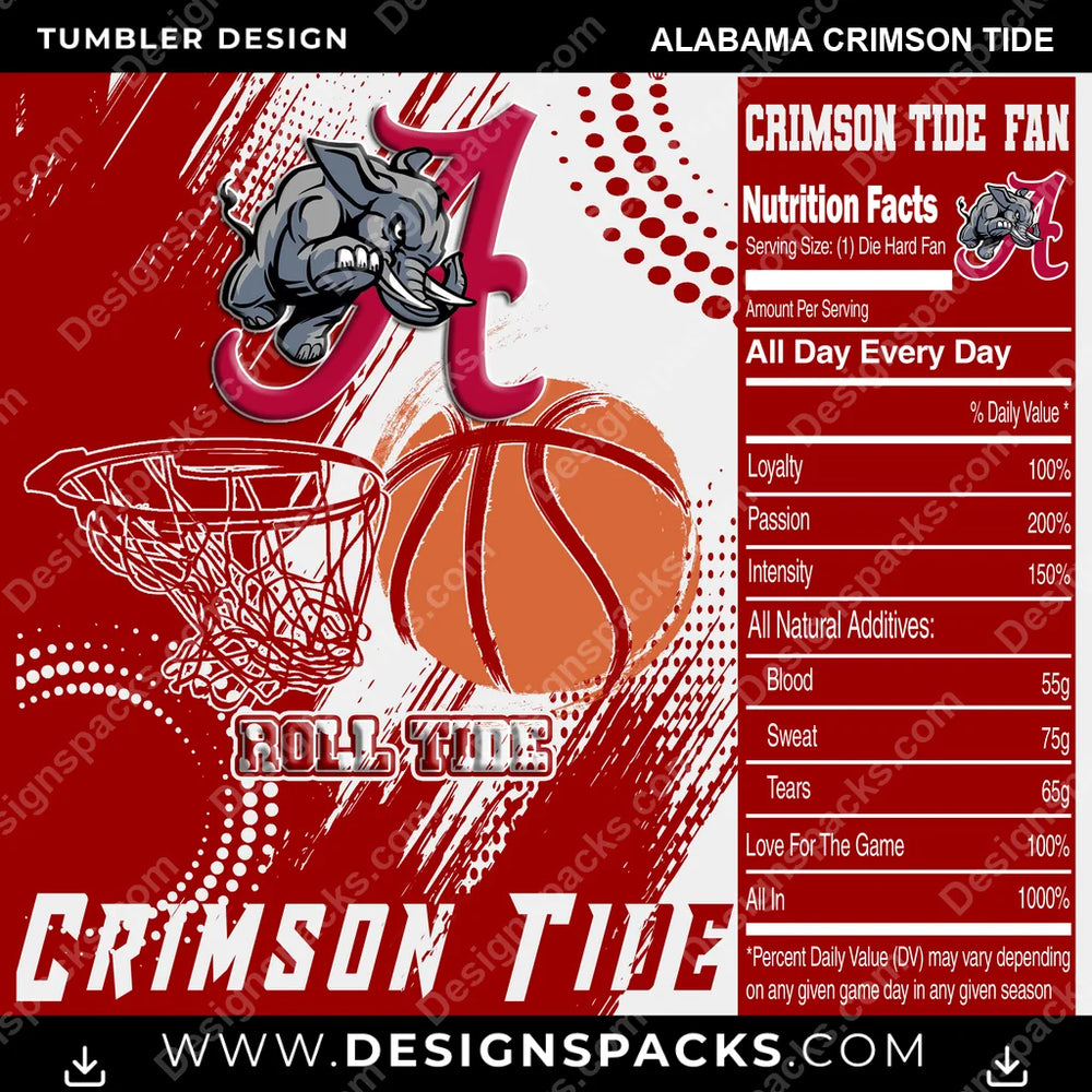 College Sport Team Fan Basketball Alabama Crimson Tide NCAA College Sport Tumbler Digital Wrap Design Download