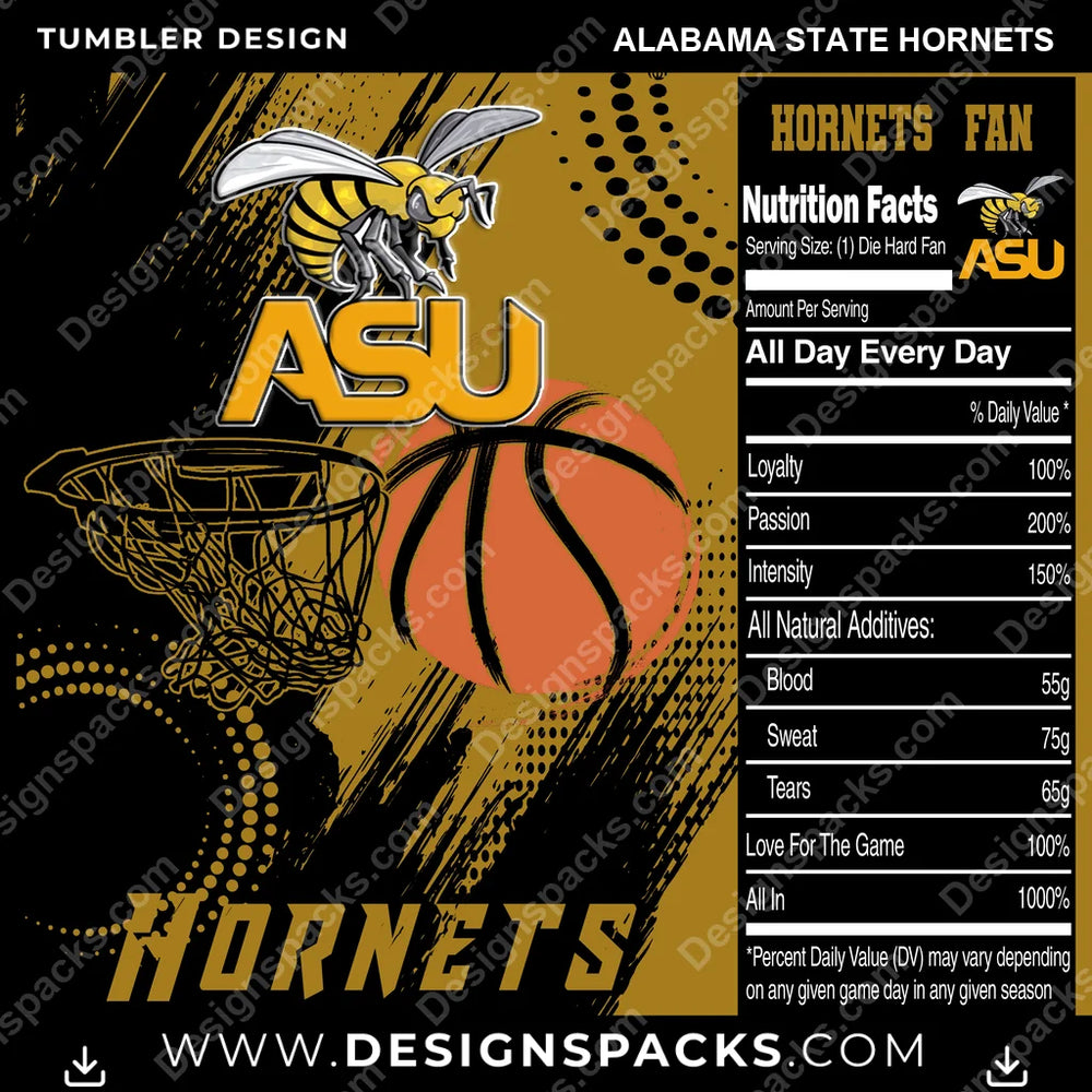 College Sport Team Fan Basketball Alabama State Hornets NCAA College Sport Tumbler Digital Wrap Design Download