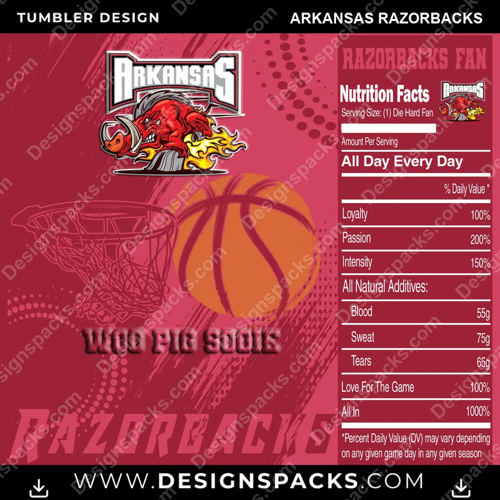 College Sport Team Fan Basketball Arkansas Razorbacks NCAA College Sport Tumbler Digital Wrap Design Download