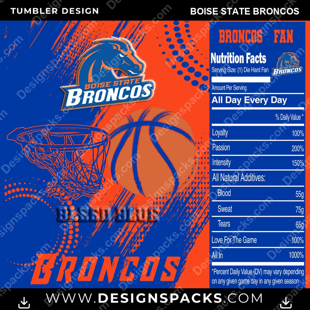 College Sport Team Fan Basketball Boise State Broncos NCAA College Sport Tumbler Digital Wrap Design Download