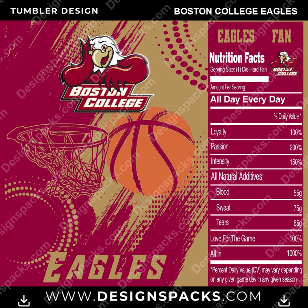 College Sport Team Fan Basketball Boston College Eagles NCAA College Sport Tumbler Digital Wrap Design Download