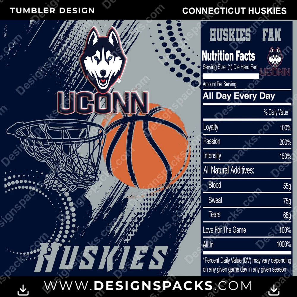 College Sport Team Fan Basketball Connecticut Huskies NCAA College Sport Tumbler Digital Wrap Design Download