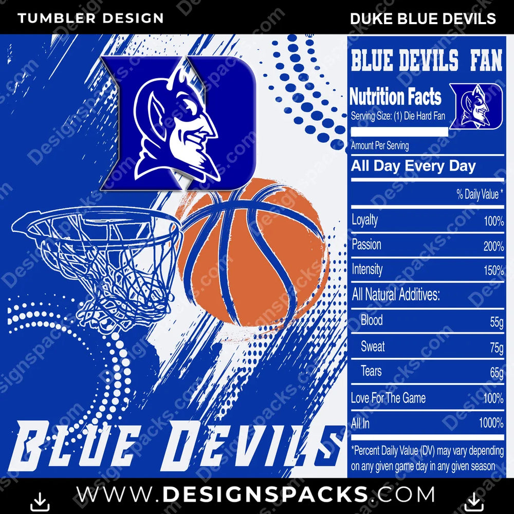 College Sport Team Fan Basketball Duke Blue Devils NCAA College Sport Tumbler Digital Wrap Design Download