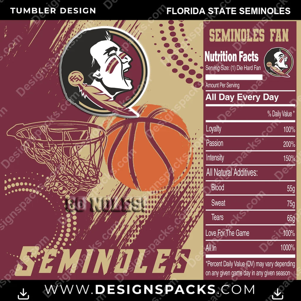 College Sport Team Fan Basketball Florida State Seminoles NCAA College Sport Tumbler Digital Wrap Design Download