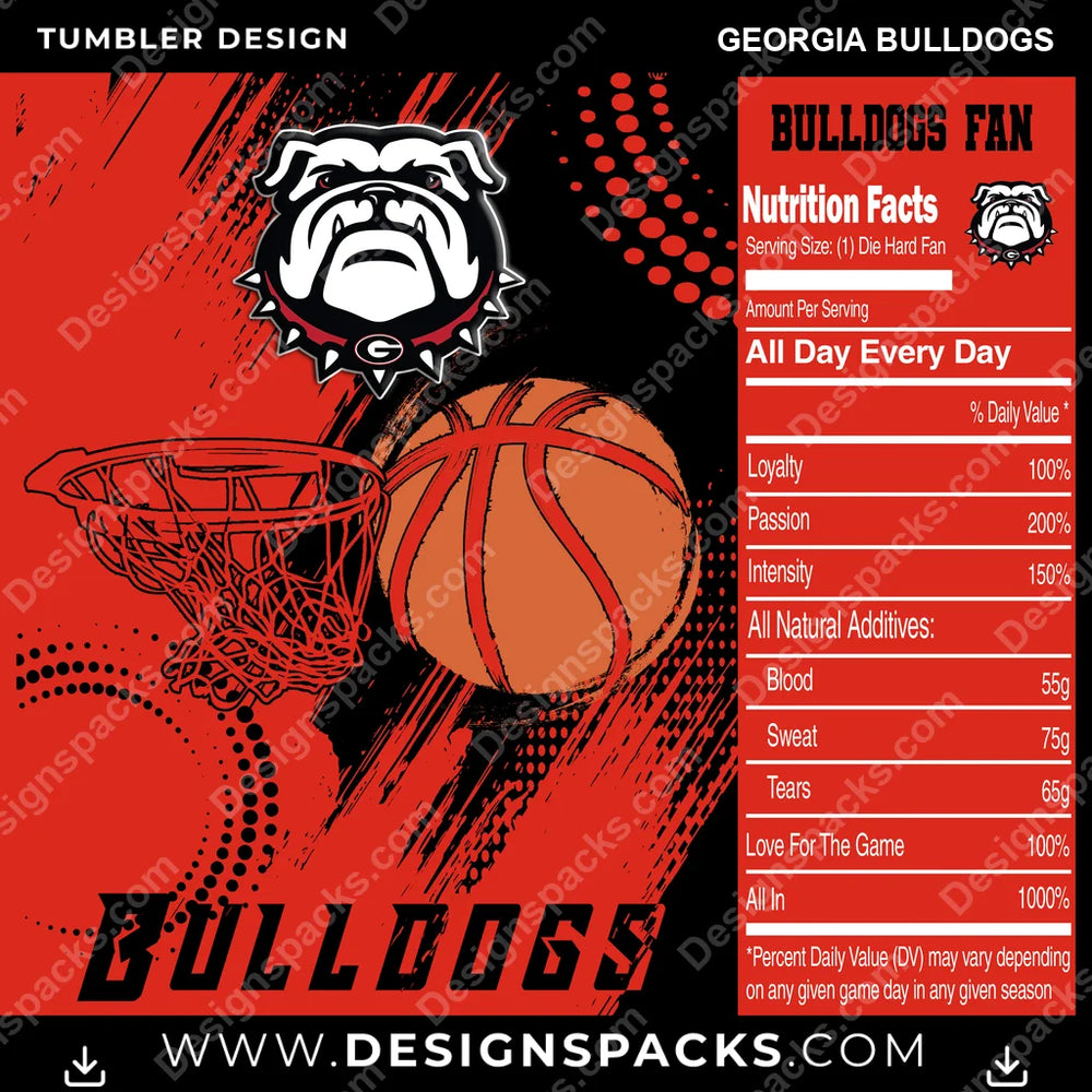 College Sport Team Fan Basketball Georgia Bulldogs NCAA College Sport Tumbler Digital Wrap Design Download