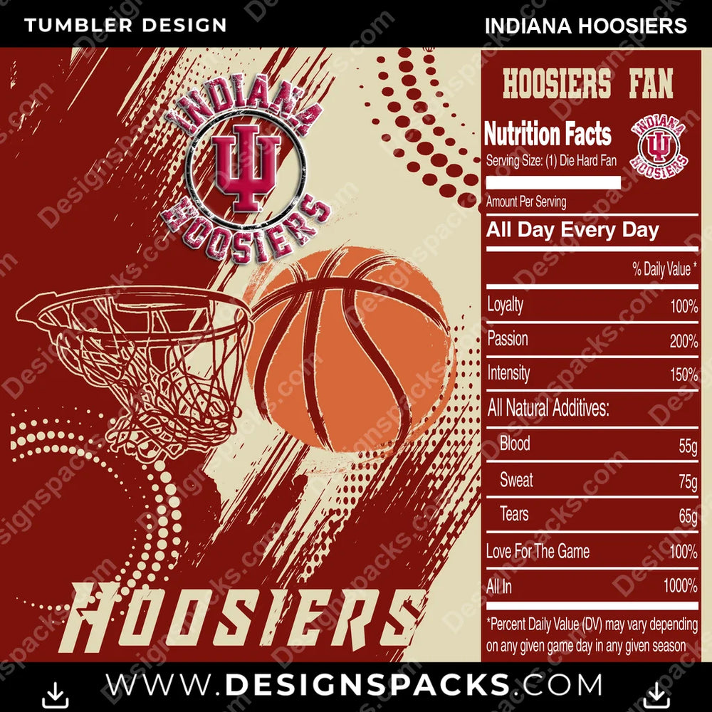 College Sport Team Fan Basketball Indiana Hoosiers NCAA College Sport Tumbler Digital Wrap Design Download