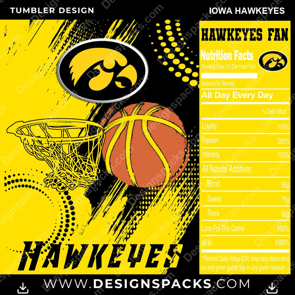 College Sport Team Fan Basketball Iowa Hawkeyes NCAA College Sport Tumbler Digital Wrap Design Download