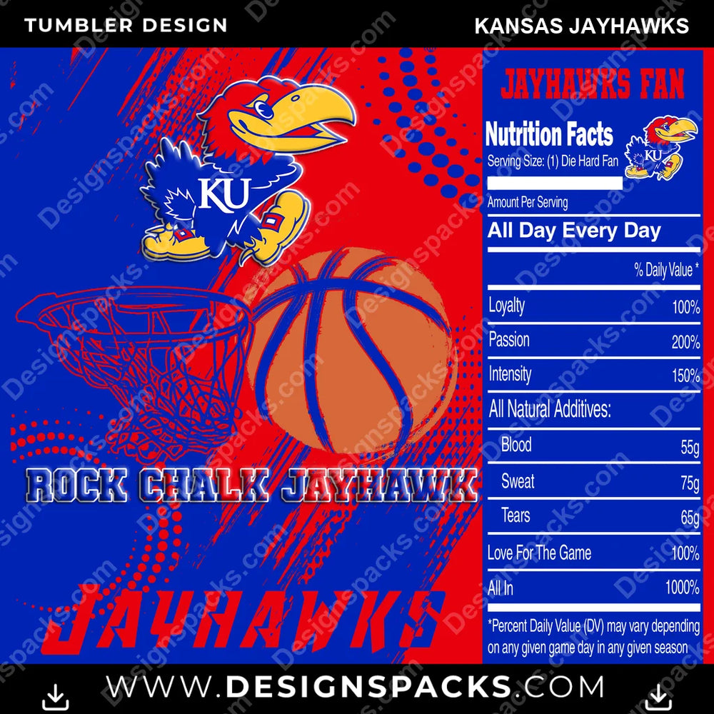 College Sport Team Fan Basketball Kansas Jayhawks NCAA College Sport Tumbler Digital Wrap Design Download