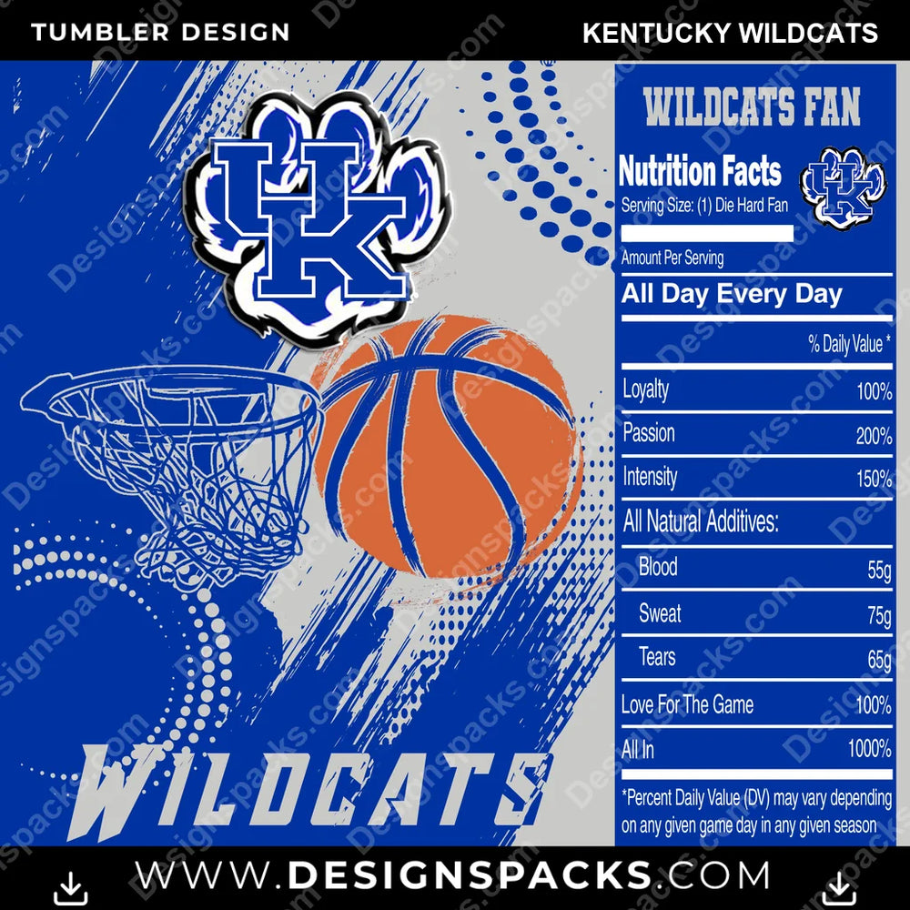 College Sport Team Fan Basketball Kentucky Wildcats NCAA College Sport Tumbler Digital Wrap Design Download