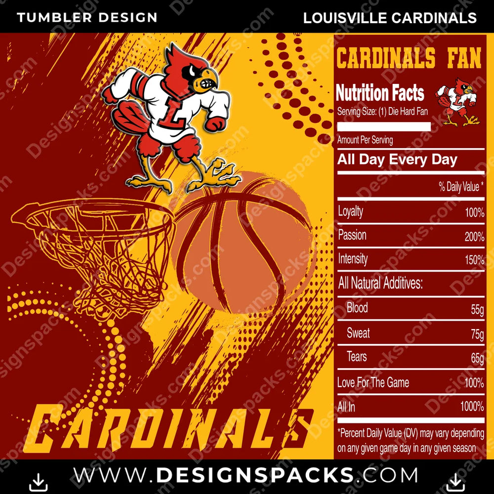 College Sport Team Fan Basketball Louisville Cardinals NCAA College Sport Tumbler Digital Wrap Design Download