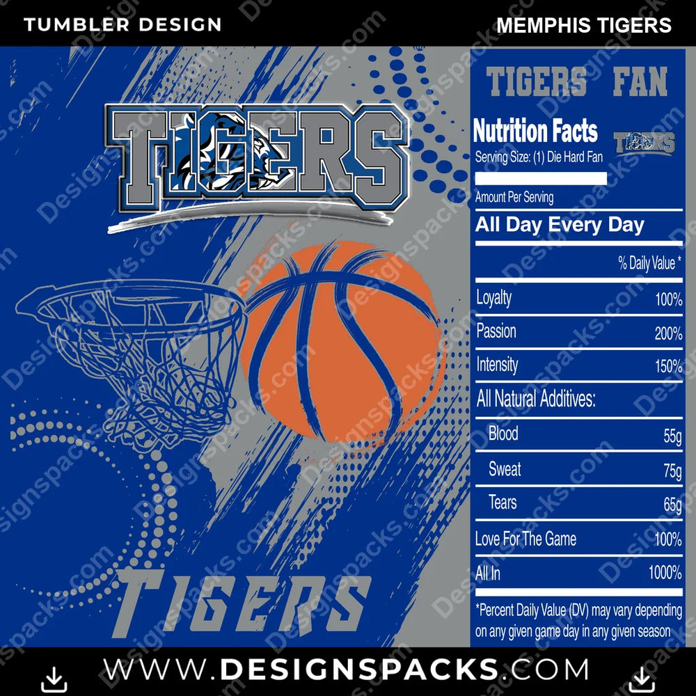 College Sport Team Fan Basketball Memphis Tigers NCAA College Sport Tumbler Digital Wrap Design Download