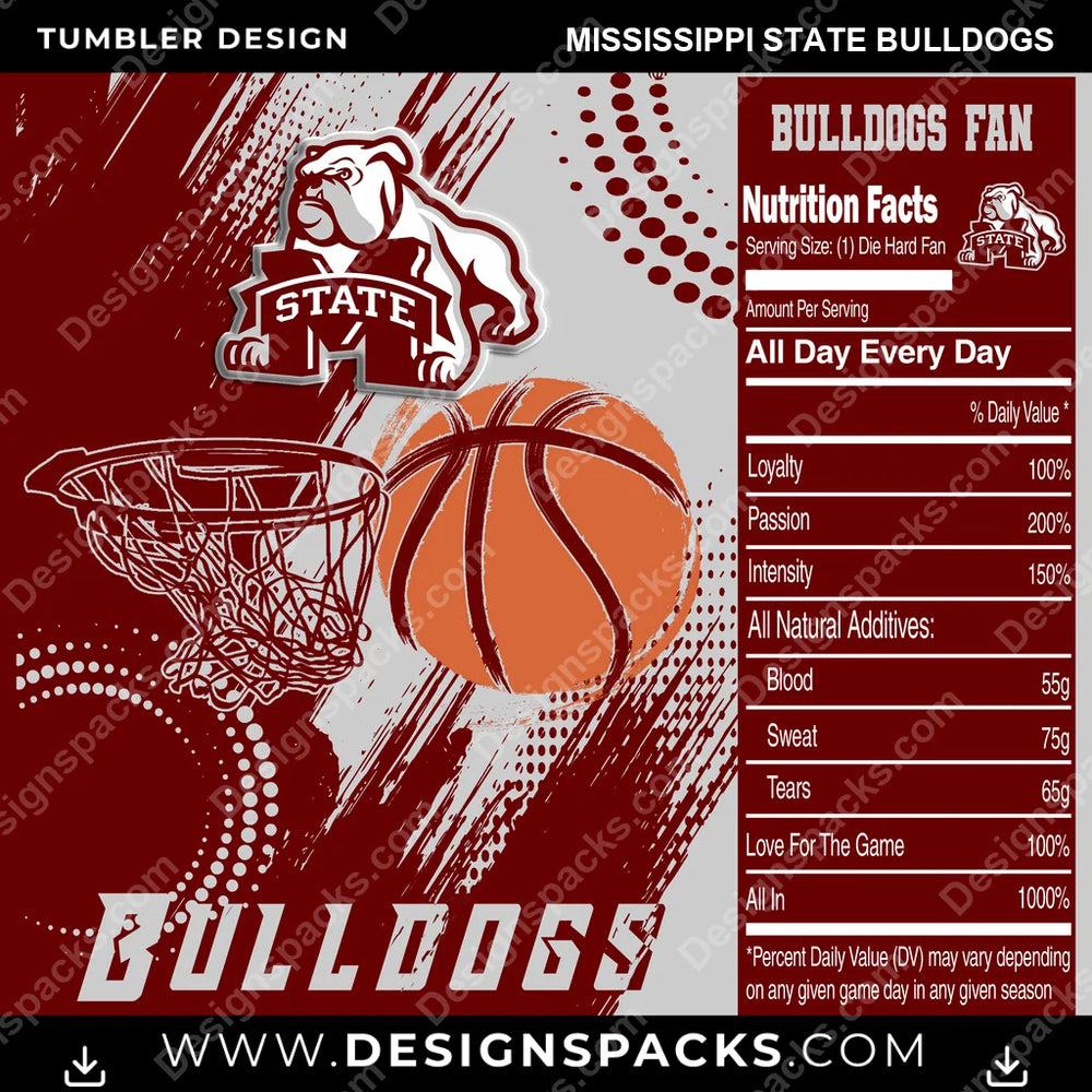 College Sport Team Fan Basketball Mississippi State Bulldogs NCAA College Sport Tumbler Digital Wrap Design Download