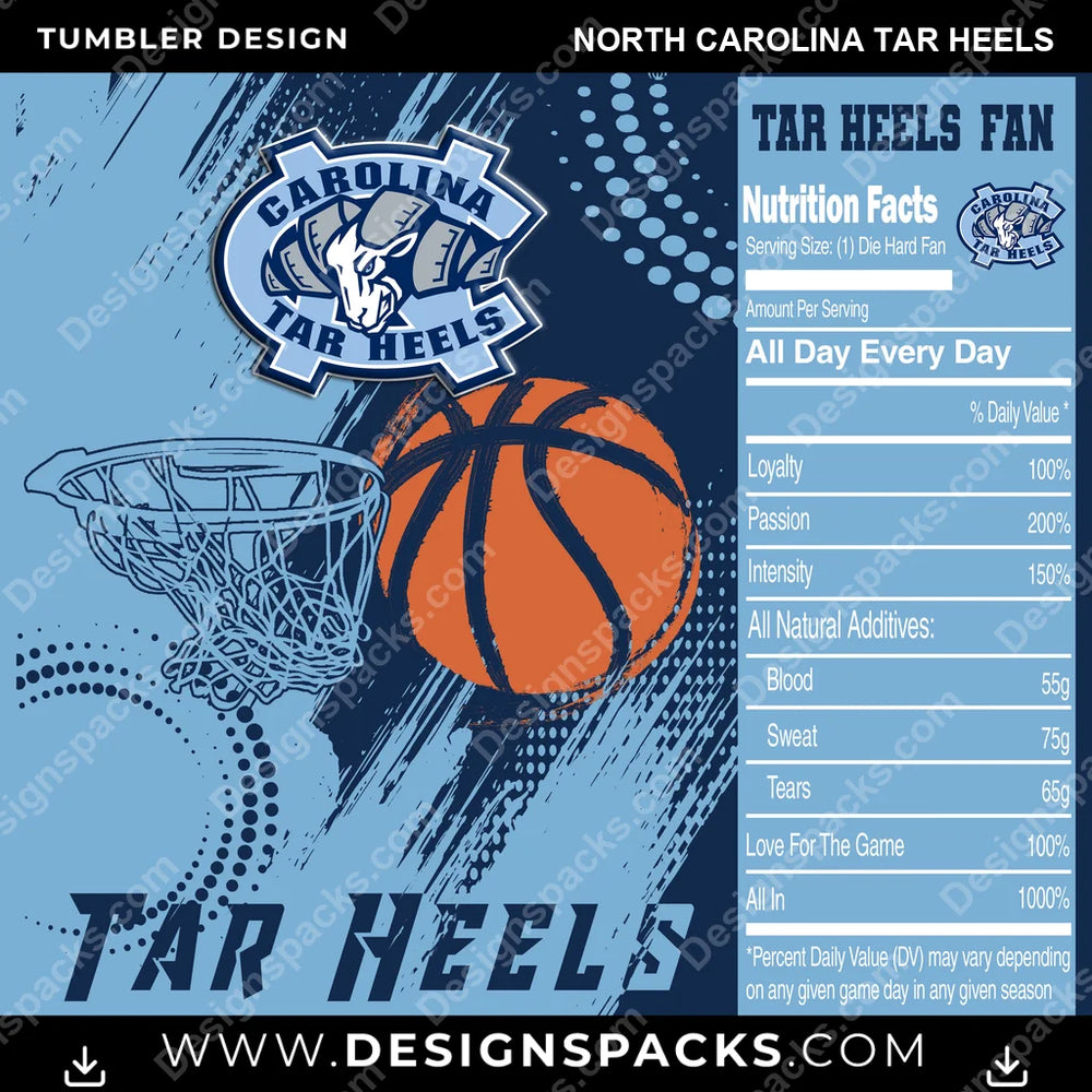 College Sport Team Fan Basketball North Carolina Tar Heels NCAA College Sport Tumbler Digital Wrap Design Download