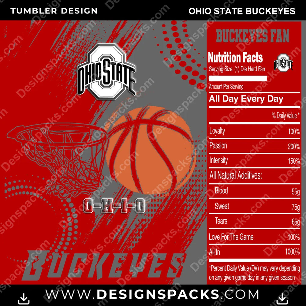 College Sport Team Fan Basketball Ohio State Buckeyes NCAA College Sport Tumbler Digital Wrap Design Download