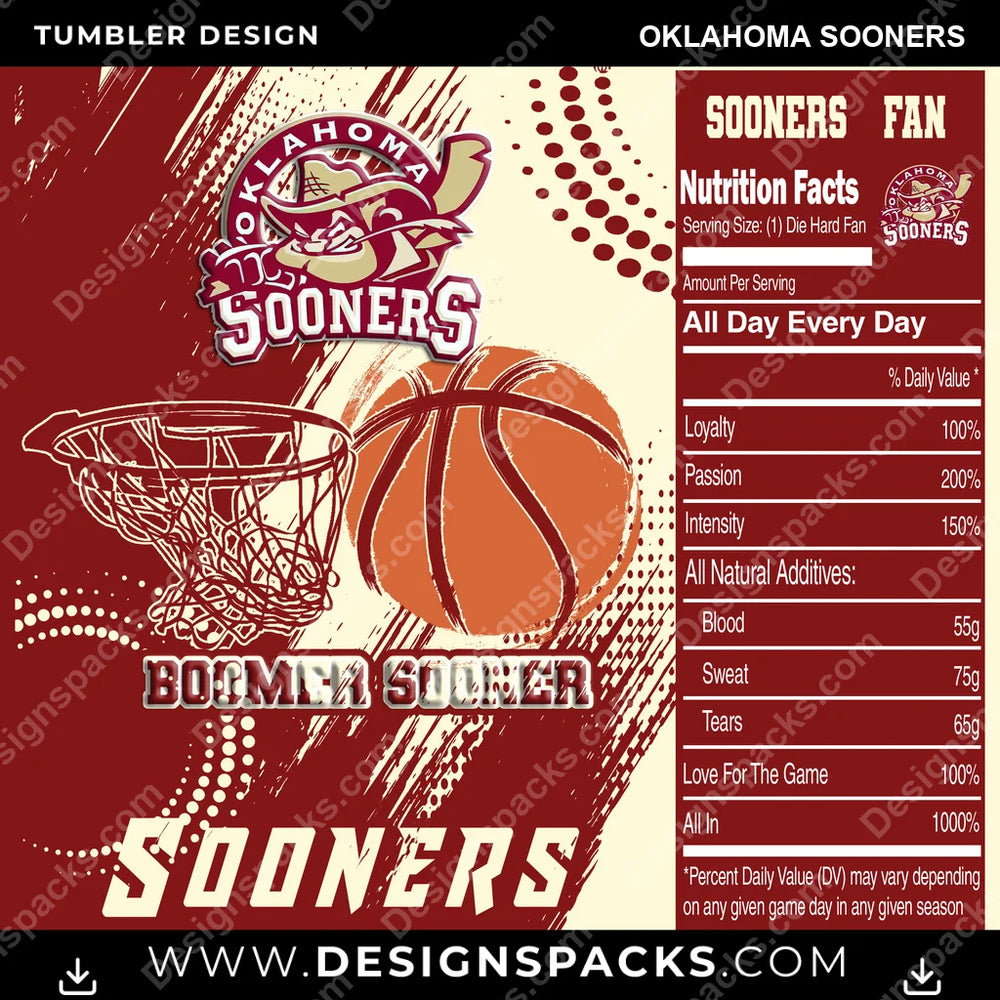 College Sport Team Fan Basketball Oklahoma Sooners NCAA College Sport Tumbler Digital Wrap Design Download