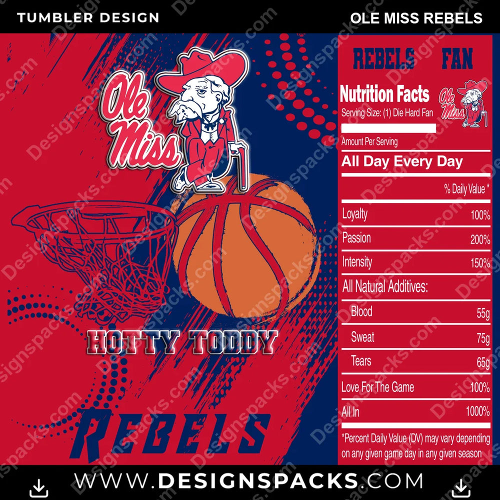 College Sport Team Fan Basketball Ole Miss Rebels NCAA College Sport Tumbler Digital Wrap Design Download