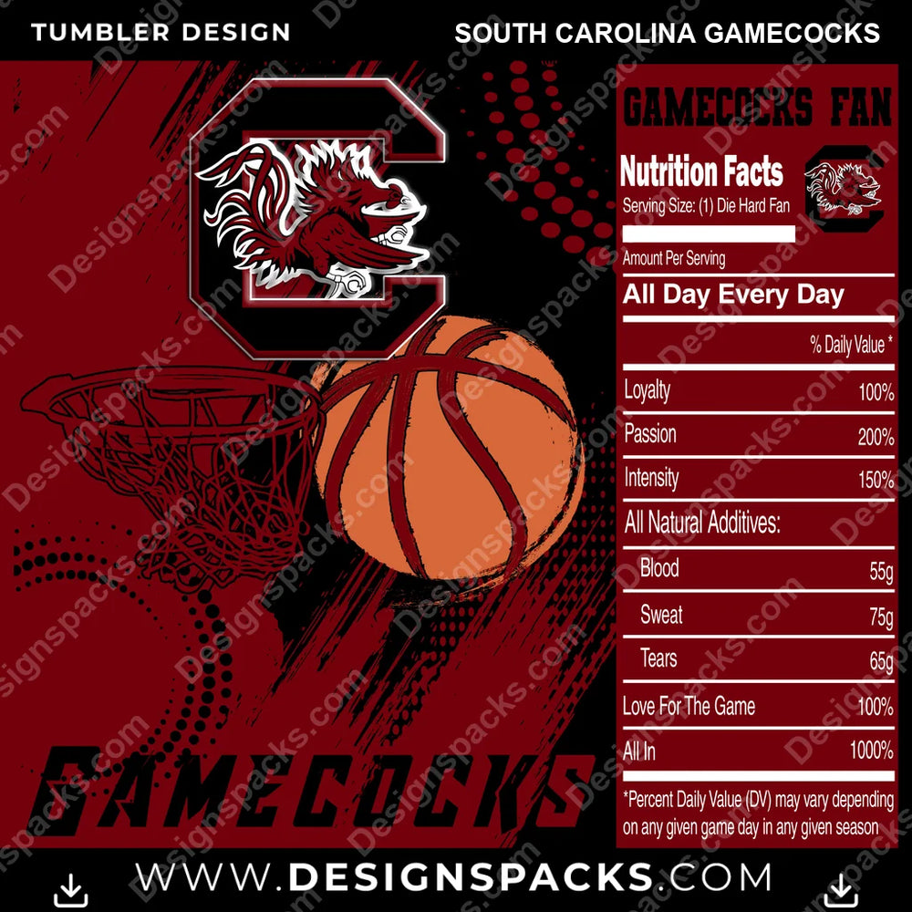 College Sport Team Fan Basketball South Carolina Gamecocks NCAA College Sport Tumbler Digital Wrap Design Download