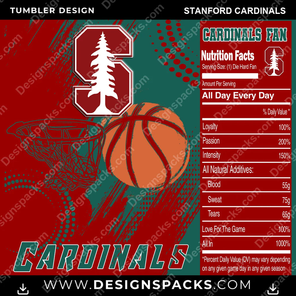 College Sport Team Fan Basketball Stanford Cardinals NCAA College Sport Tumbler Digital Wrap Design Download