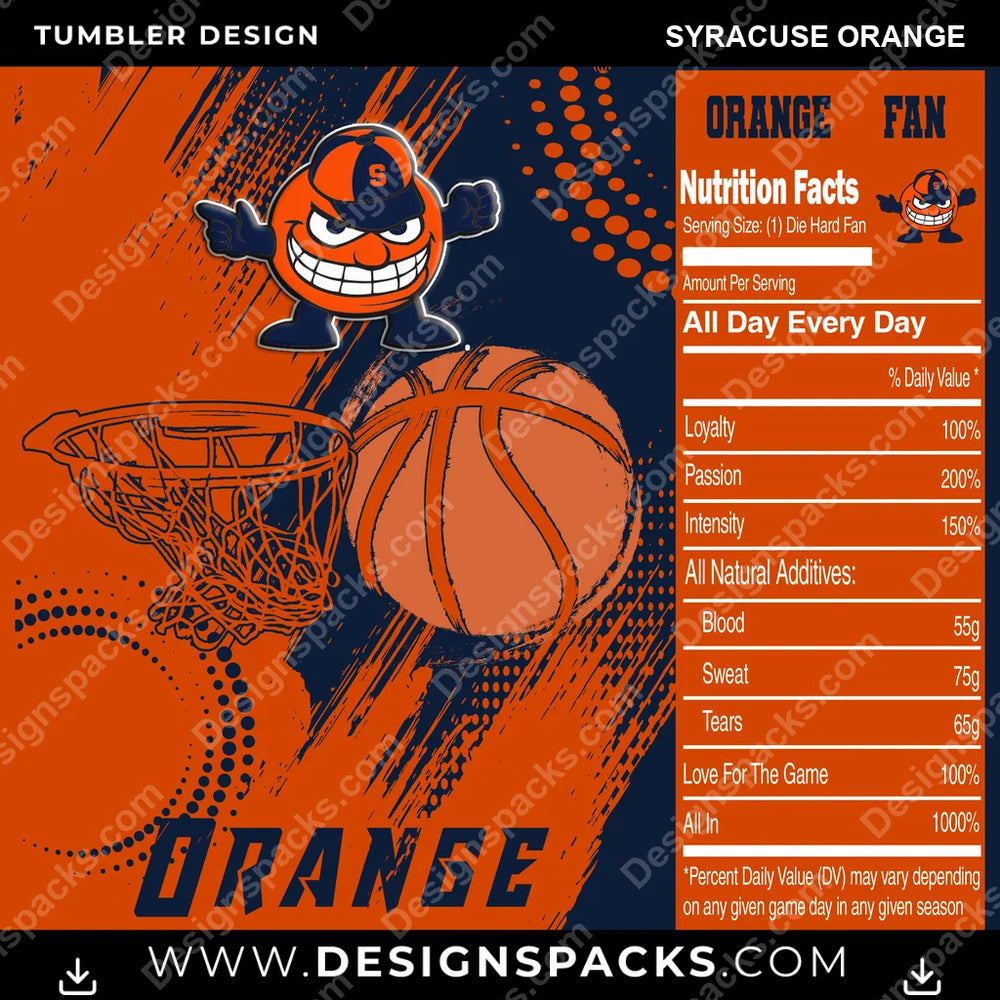 College Sport Team Fan Basketball Syracuse Orange NCAA College Sport Tumbler Digital Wrap Design Download