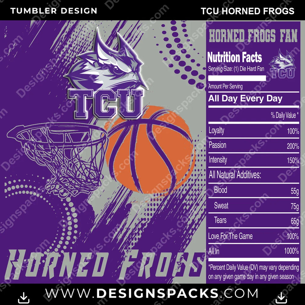 College Sport Team Fan Basketball TCU Horned Frogs NCAA College Sport Tumbler Digital Wrap Design Download