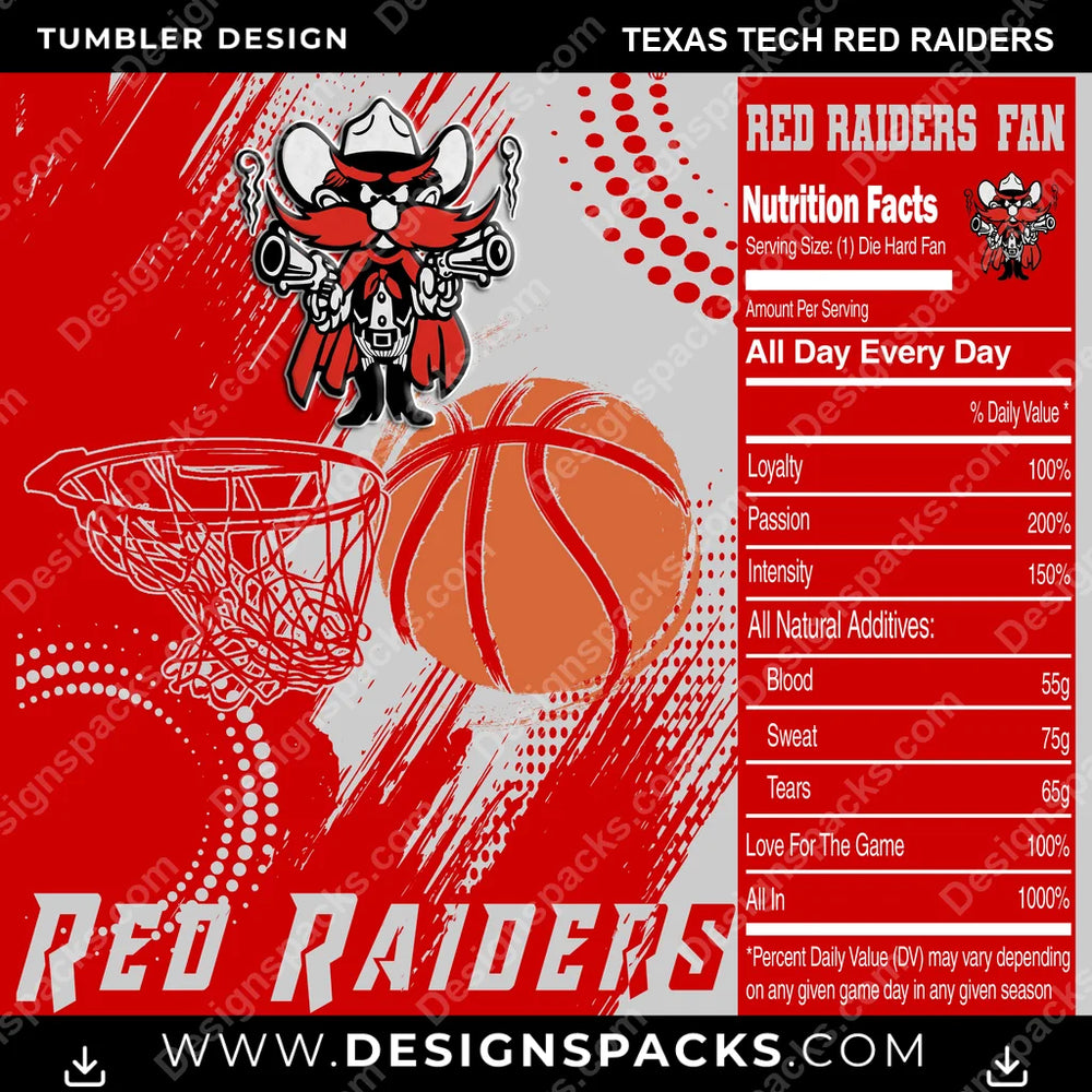 College Sport Team Fan Basketball Texas Tech Red Raiders NCAA College Sport Tumbler Digital Wrap Design Download
