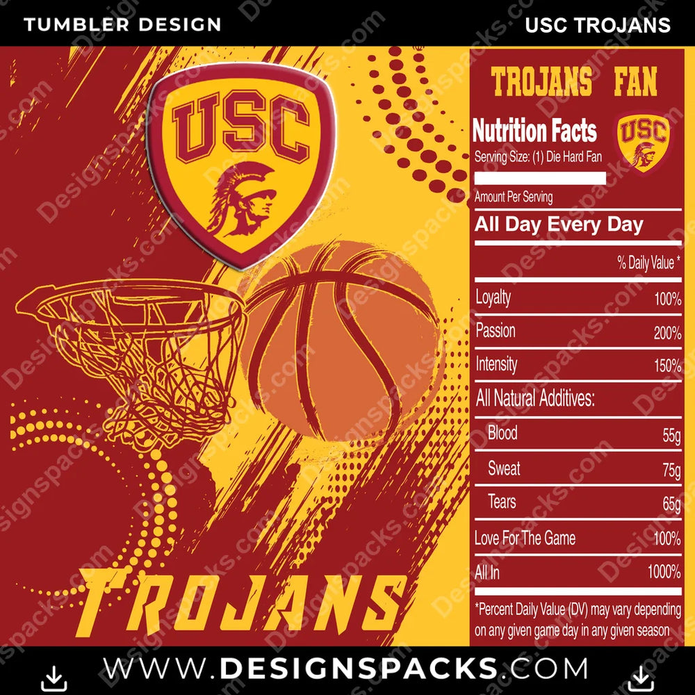 College Sport Team Fan Basketball USC Trojans NCAA College Sport Tumbler Digital Wrap Design Download