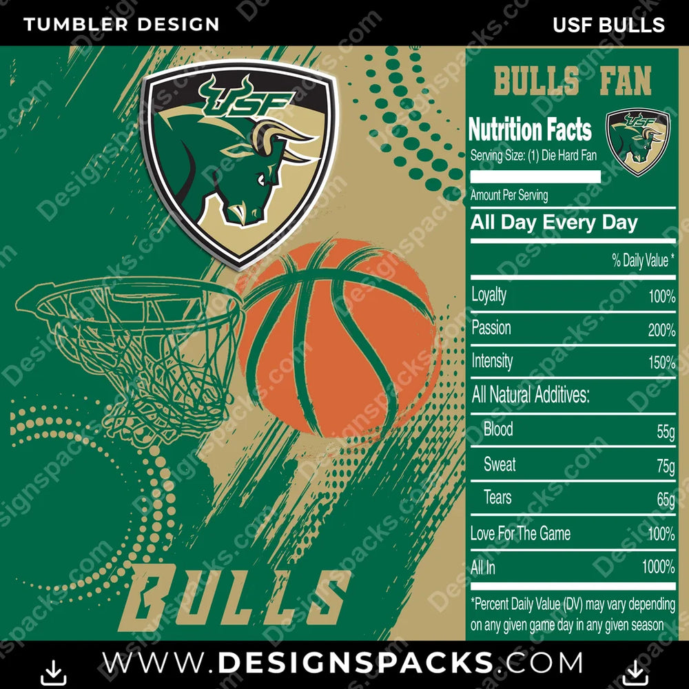 College Sport Team Fan Basketball USF Bulls NCAA College Sport Tumbler Digital Wrap Design Download