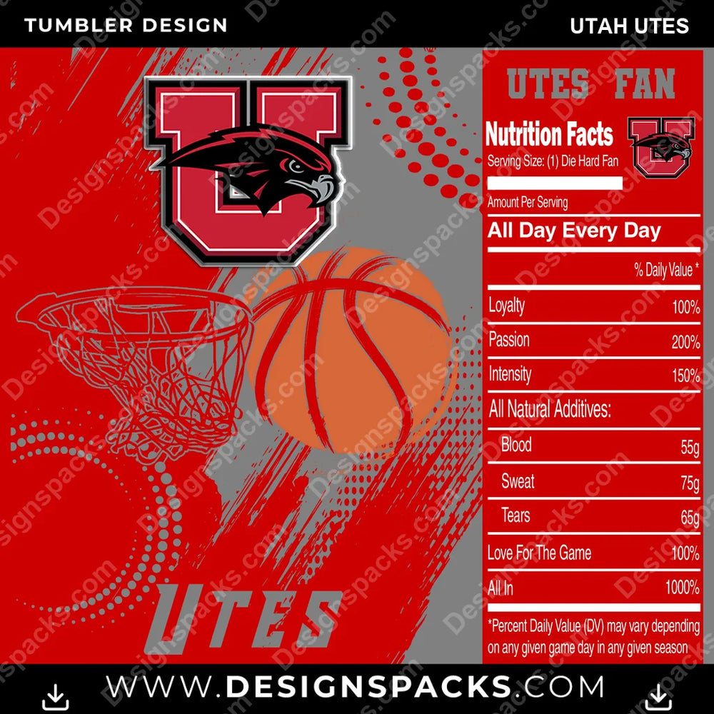 College Sport Team Fan Basketball Utah Utes NCAA College Sport Tumbler Digital Wrap Design Download