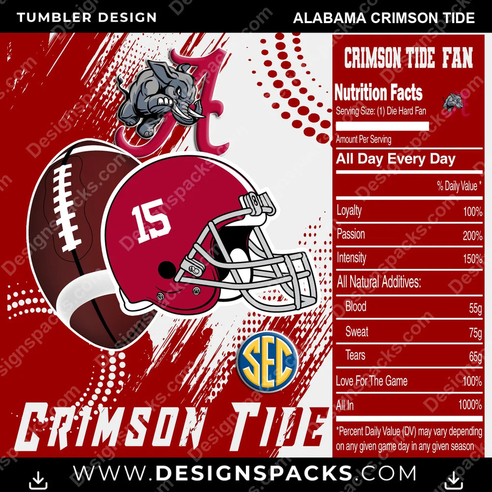 College Sport Team Fan CFB Alabama Crimson Tide NCAA College Sport Tumbler Digital Wrap Design Download