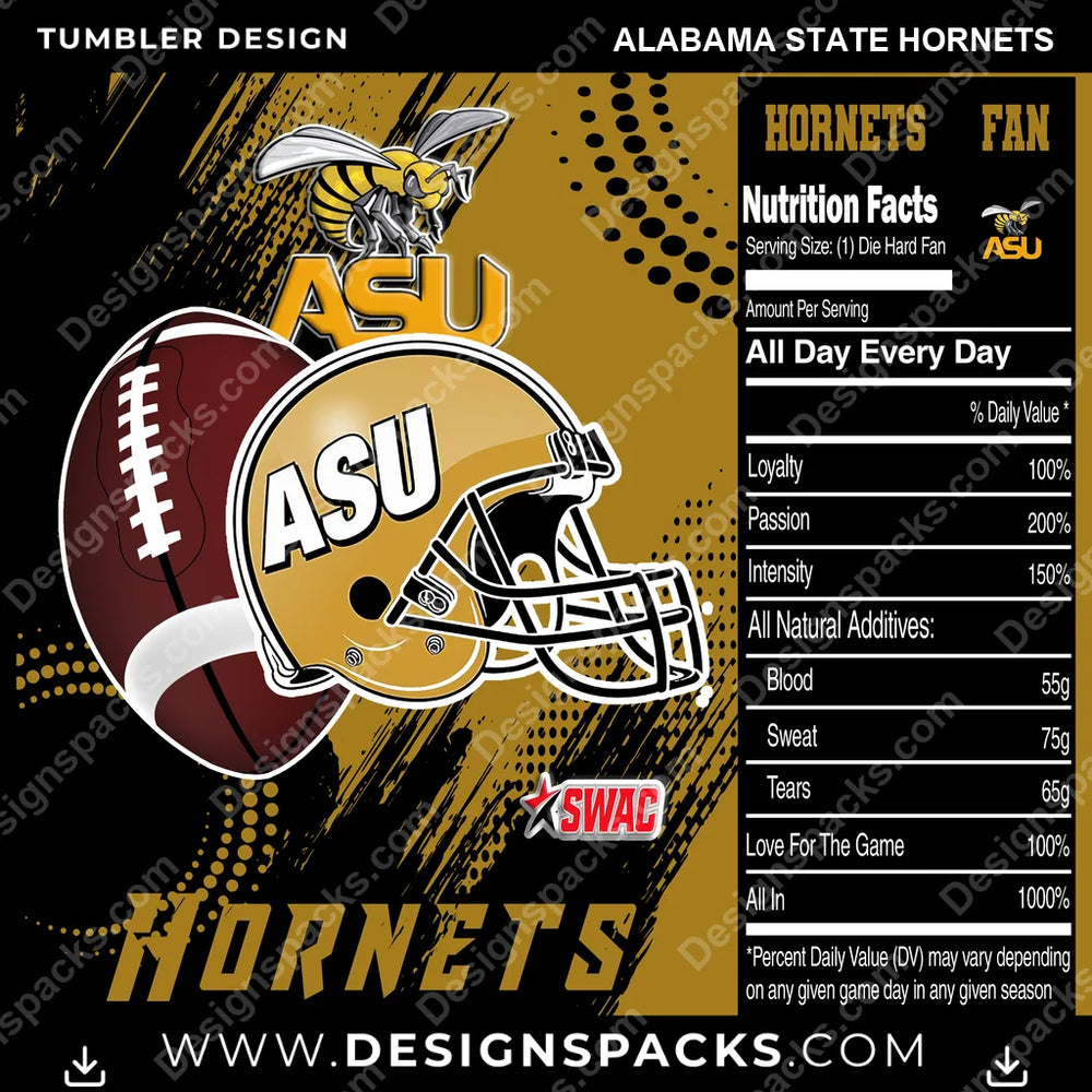 College Sport Team Fan CFB Alabama State Hornets NCAA College Sport Tumbler Digital Wrap Design Download