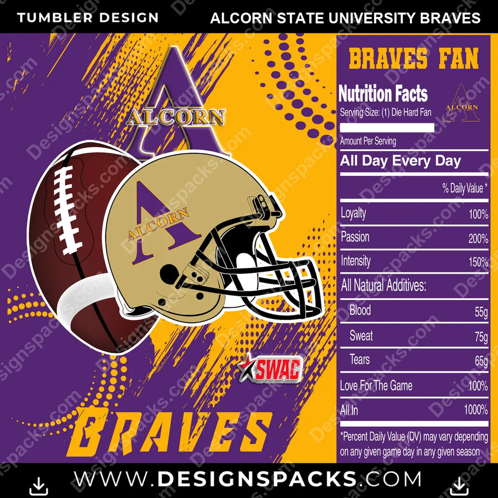 College Sport Team Fan CFB Alcorn State University Braves NCAA College Sport Tumbler Digital Wrap Design Download