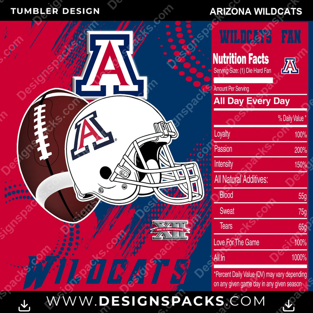 College Sport Team Fan CFB Arizona Wildcats NCAA College Sport Tumbler Digital Wrap Design Download
