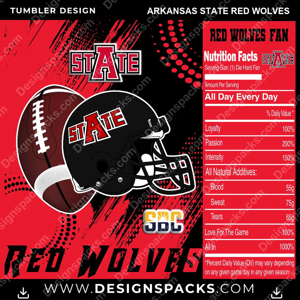 College Sport Team Fan CFB Arkansas State Red Wolves NCAA College Sport Tumbler Digital Wrap Design Download