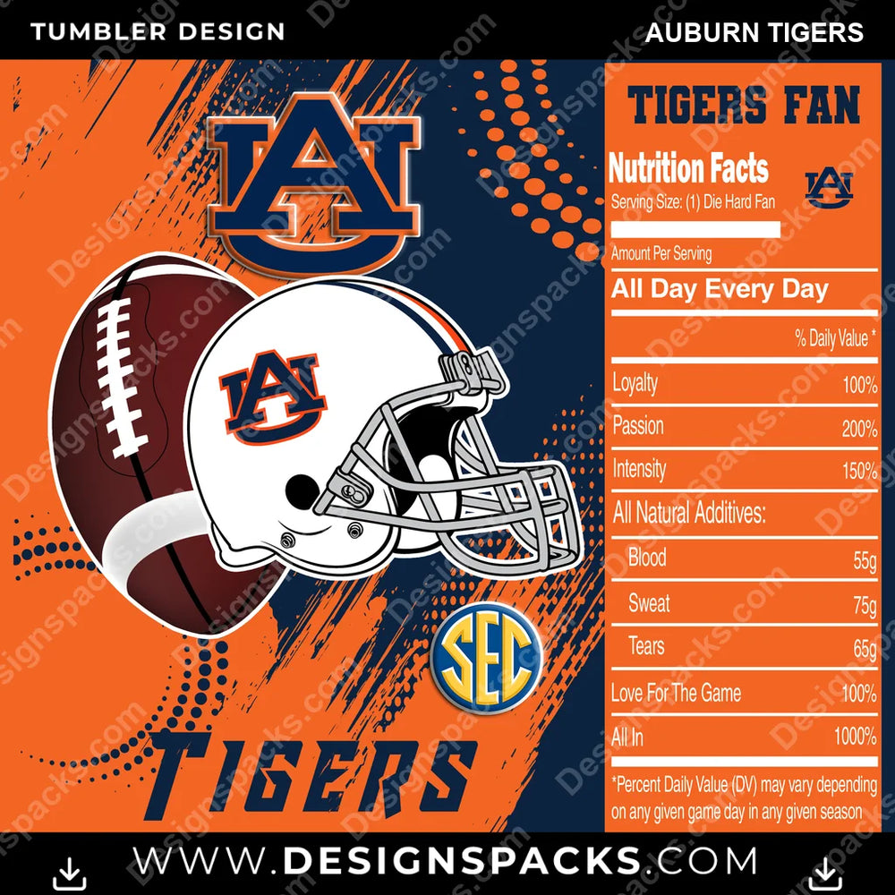 College Sport Team Fan CFB Auburn Tigers NCAA College Sport Tumbler Digital Wrap Design Download