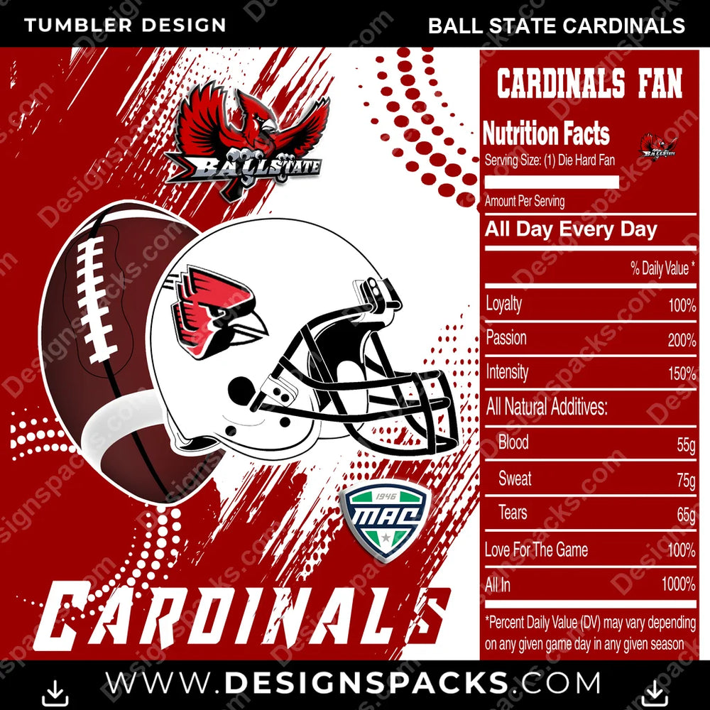 College Sport Team Fan CFB Ball State Cardinals NCAA College Sport Tumbler Digital Wrap Design Download
