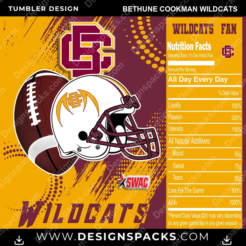 College Sport Team Fan CFB Bethune Cookman Wildcats NCAA College Sport Tumbler Digital Wrap Design Download
