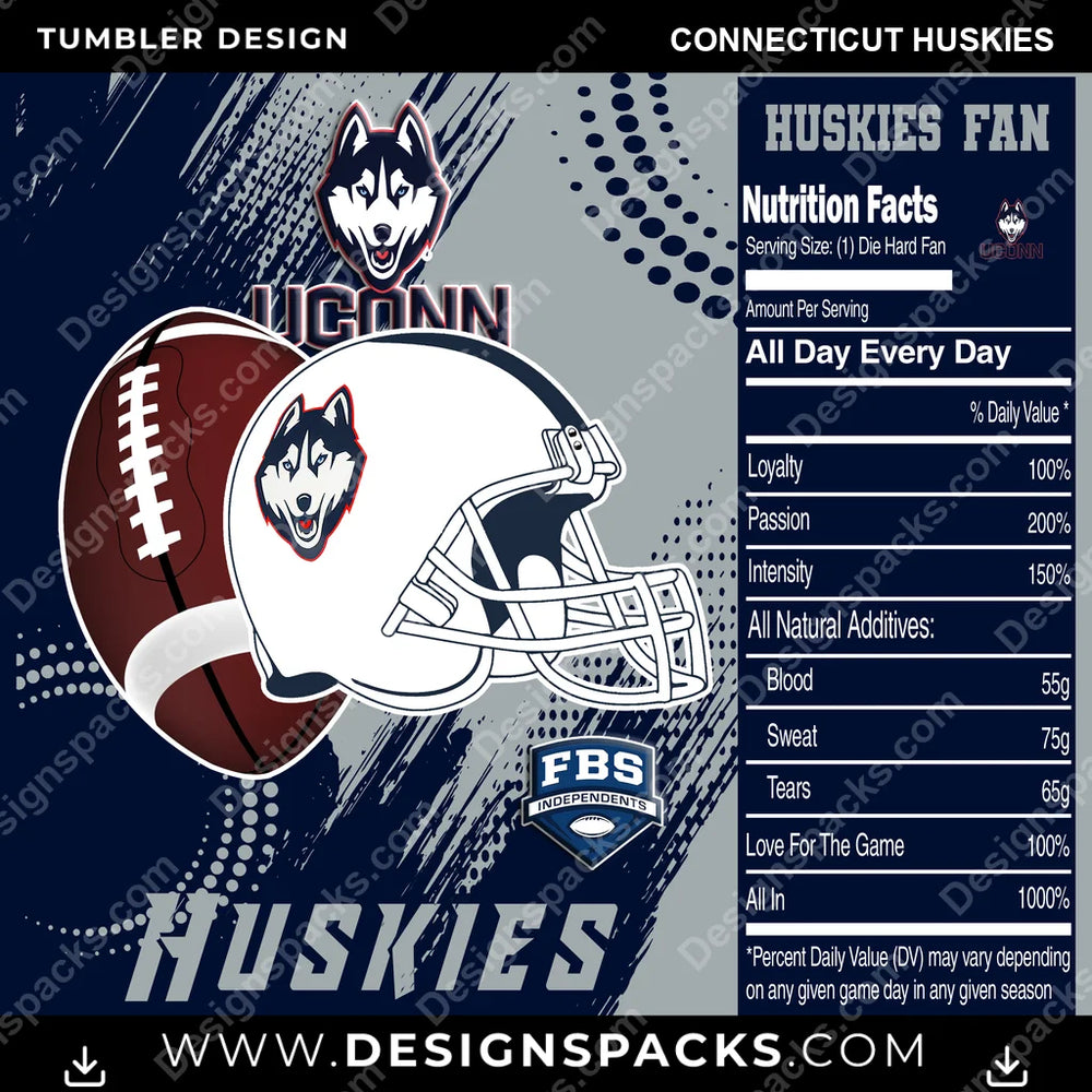 College Sport Team Fan CFB Connecticut Huskies NCAA College Sport Tumbler Digital Wrap Design Download