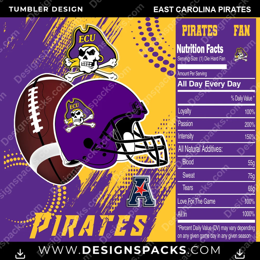 College Sport Team Fan CFB East Carolina Pirates NCAA College Sport Tumbler Digital Wrap Design Download
