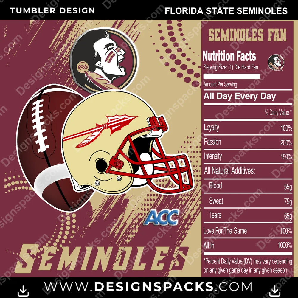 College Sport Team Fan CFB Florida State Seminoles NCAA College Sport Tumbler Digital Wrap Design Download