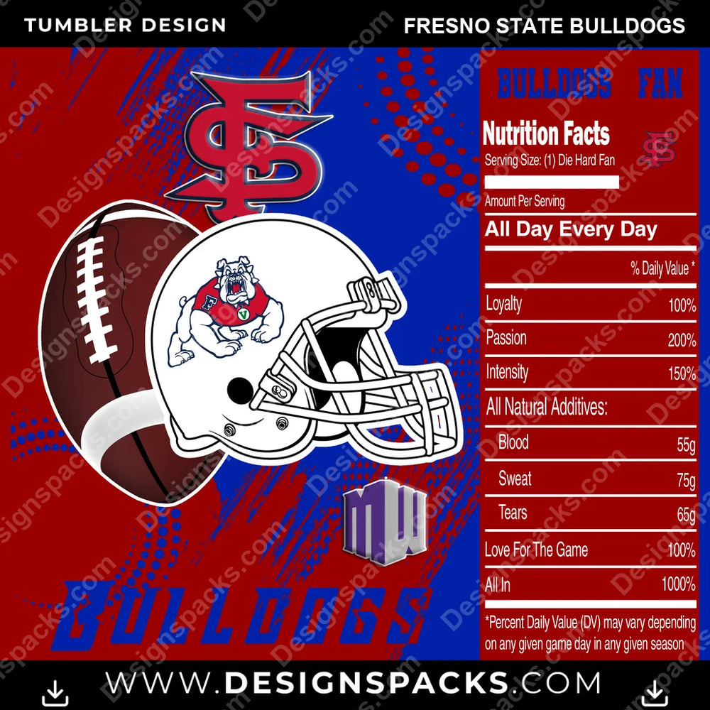 College Sport Team Fan CFB Fresno State Bulldogs NCAA College Sport Tumbler Digital Wrap Design Download